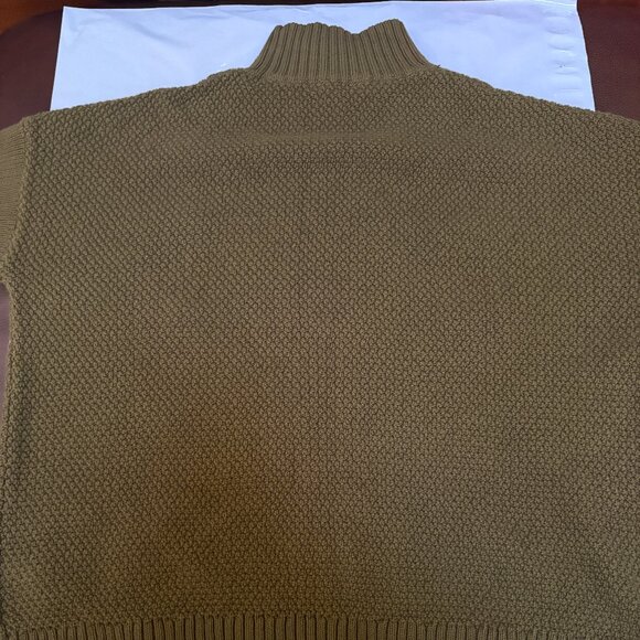 J CREW Pom Pom Cable Knit Sweater Mock Neck Cotton Moss Green Sz S - Picture 3 of 8